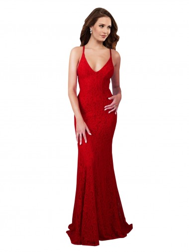 Sleeveless V-Neck Low Back Lace Mermaid Formal Dress / Bridesmaid Dress Brisbane