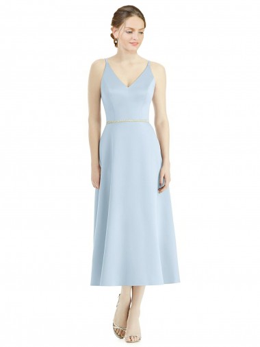 Sleeveless Light Sky Blue V-Neck Satin A-Line Bridesmaid Dress Brisbane
