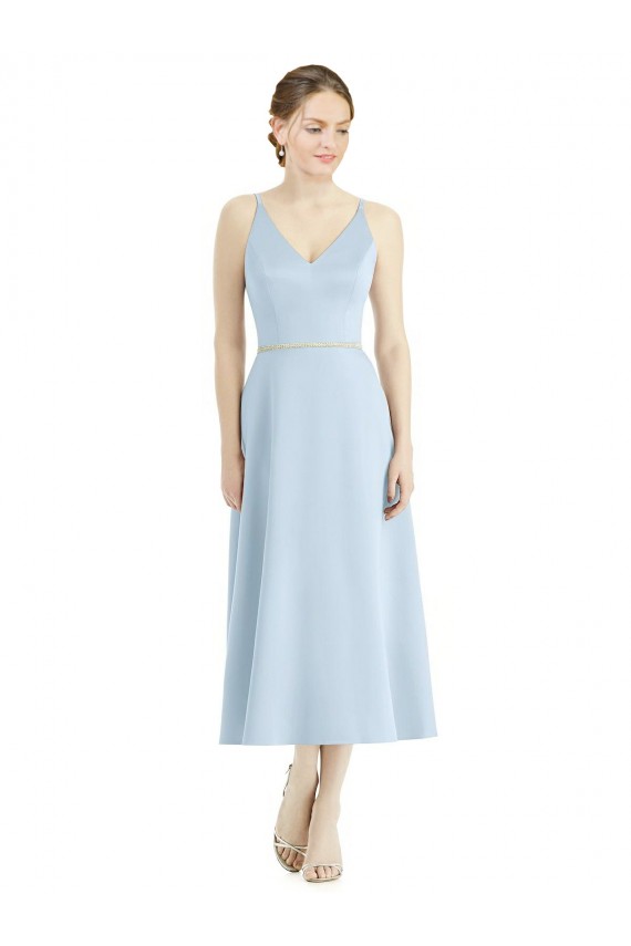 Sleeveless Light Sky Blue V-Neck Satin A-Line Bridesmaid Dress Brisbane