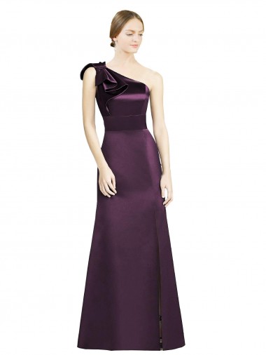 Sleeveless Grape One Shoulder Satin Mermaid Bridesmaid Dress Brisbane