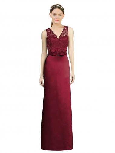 Sleeveless V-Neck Satin & Lace A-Line Bridesmaid Dress Brisbane