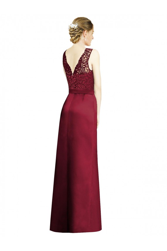 Sleeveless V-Neck Satin & Lace A-Line Bridesmaid Dress Brisbane