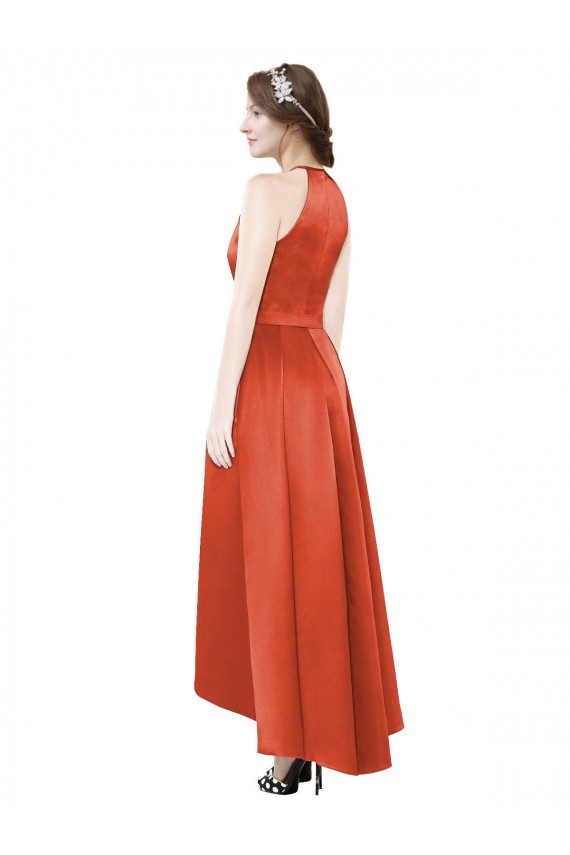 Sleeveless Halter Neck Satin A-Line High Low Bridesmaid Dress Brisbane