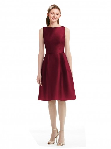 Sleeveless Bateau Neck Satin A-Line Bridesmaid Gown Brisbane