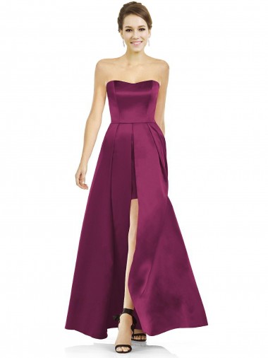 Sleeveless Merlot Strapless Satin A-Line Bridesmaid Dress Brisbane