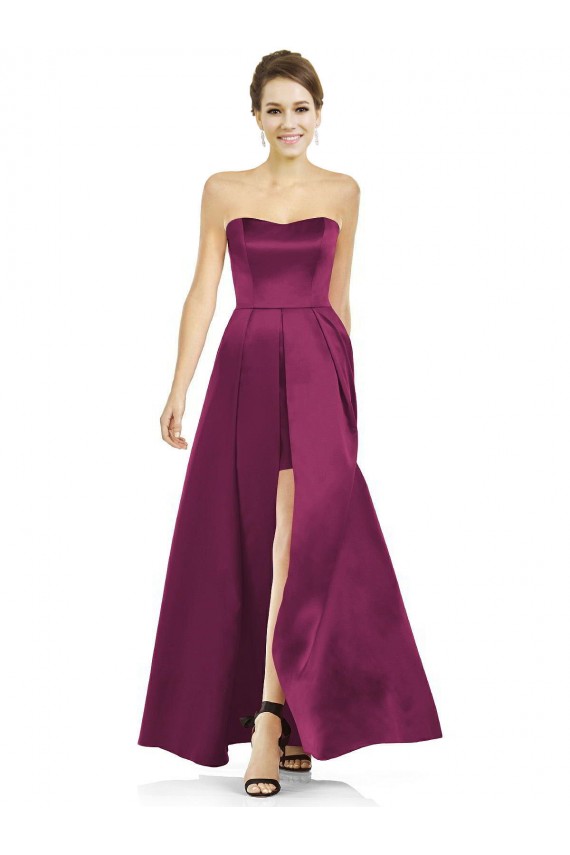 Sleeveless Merlot Strapless Satin A-Line Bridesmaid Dress Brisbane
