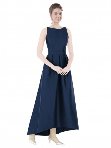 Sleeveless Bateau Neck Satin A-Line High Low Bridesmaid Dress Brisbane
