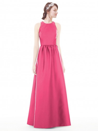Sleeveless Jewel Neck Keyhole Back Satin A-Line Bridesmaid Dress Brisbane