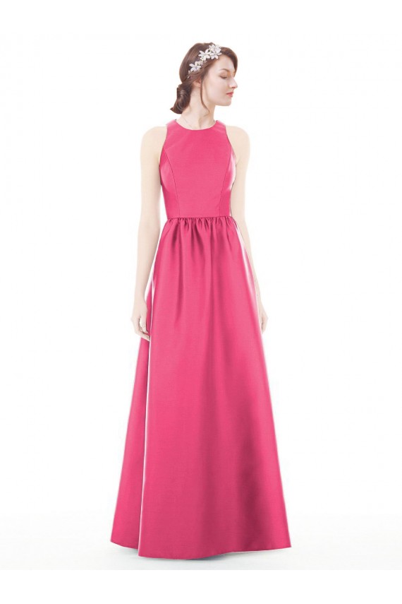 Sleeveless Jewel Neck Keyhole Back Satin A-Line Bridesmaid Dress Brisbane