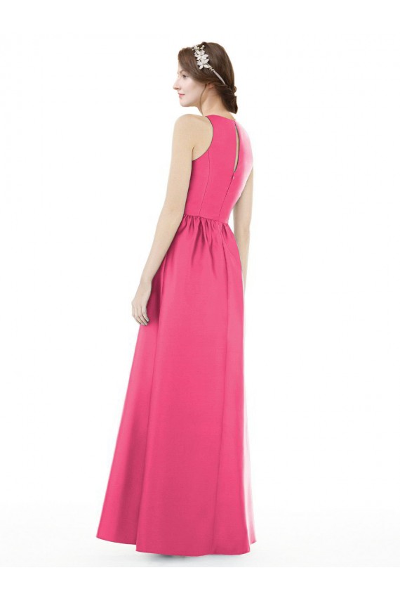 Sleeveless Jewel Neck Keyhole Back Satin A-Line Bridesmaid Dress Brisbane