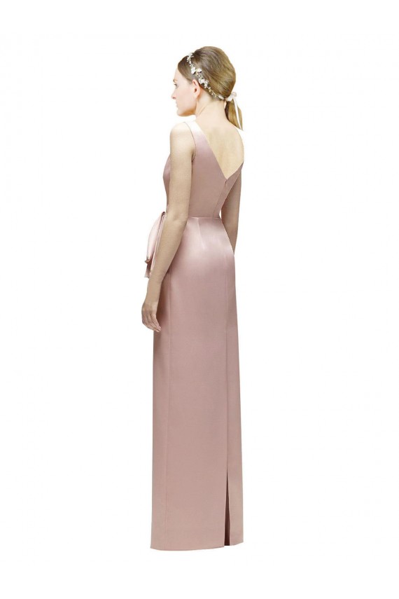 Sleeveless V-Neck V-Back Satin Sheath Bridesmaid Dress Brisbane