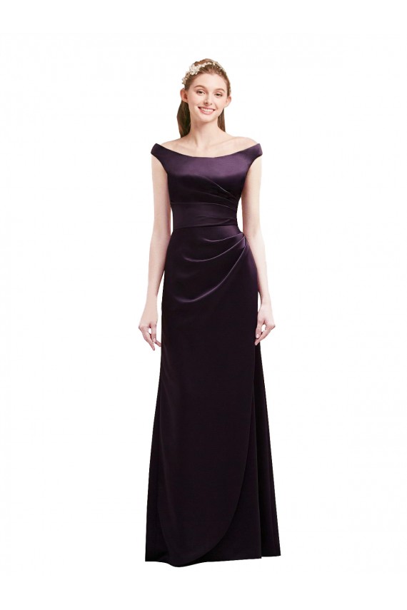Cap Sleeves Off the Shoulder Satin A-Line Bridesmaid Dress Brisbane