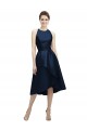 Sleeveless Dark Navy Halter Neck Satin A-Line High Low Bridesmaid Dress Brisbane