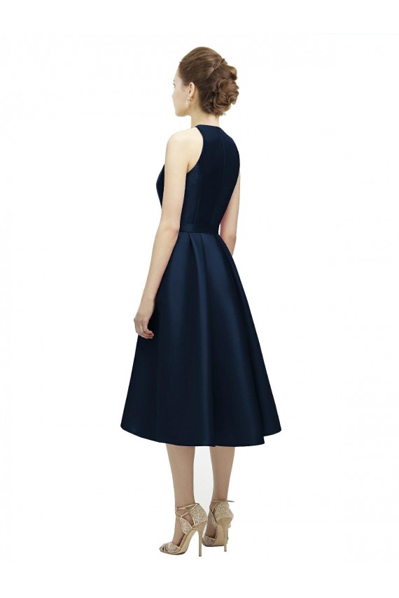 Sleeveless Dark Navy Halter Neck Satin A-Line High Low Bridesmaid Dress Brisbane