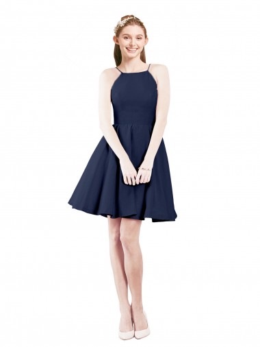 Sleeveless Halter Neck Open Back Satin A-Line Bridesmaid Gown Brisbane