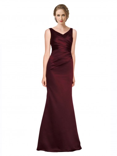 Sleeveless V-Neck Low Back Satin A-Line Black Tie Evening Gown / Prom Dress / Bridesmaid Dress Brisbane