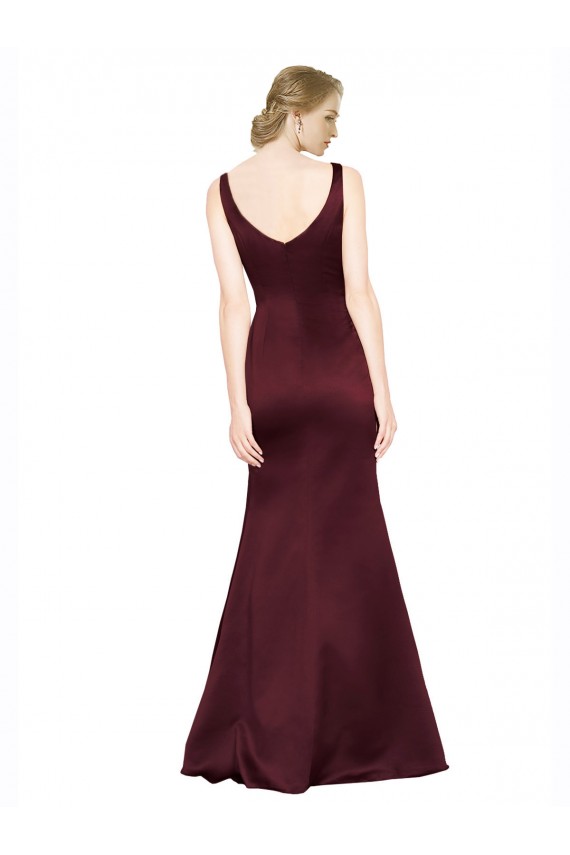 Sleeveless V-Neck Low Back Satin A-Line Black Tie Evening Gown / Prom Dress / Bridesmaid Dress Brisbane