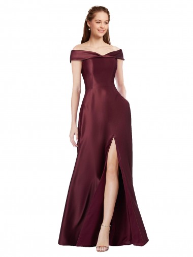 Cap Sleeves Off the Shoulder Satin A-Line Black Tie Evening Gown / Prom Dress / Bridesmaid Dress Brisbane