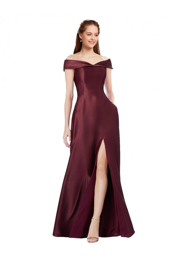 Cap Sleeves Off the Shoulder Satin A-Line Black Tie Evening Gown / Prom Dress / Bridesmaid Dress Brisbane