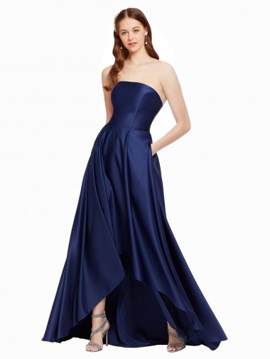 Sleeveless Strapless Low Back Satin A-Line High Low Evening Gown / Prom Dress / Bridesmaid Dress Brisbane