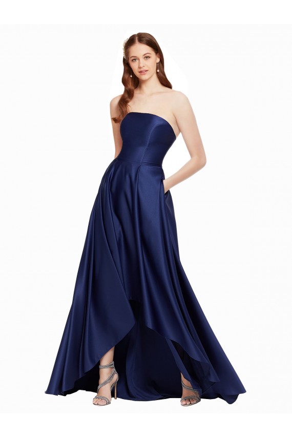 Sleeveless Strapless Low Back Satin A-Line High Low Evening Gown / Prom Dress / Bridesmaid Dress Brisbane