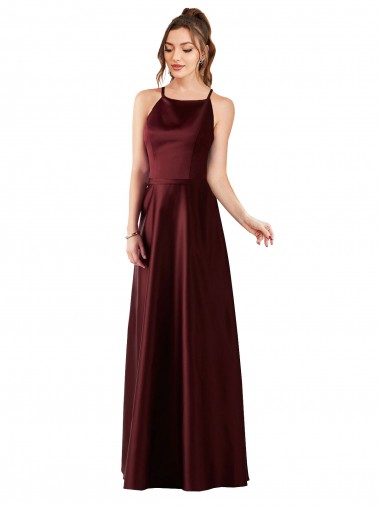 Sleeveless Halter Neck Satin A-Line Prom Dress / Bridesmaid Dress Brisbane