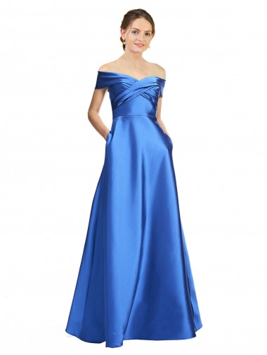 Sleeveless Off the Shoulder Satin A-Line Black Tie Evening Gown / Prom Dress / Bridesmaid Dress Brisbane