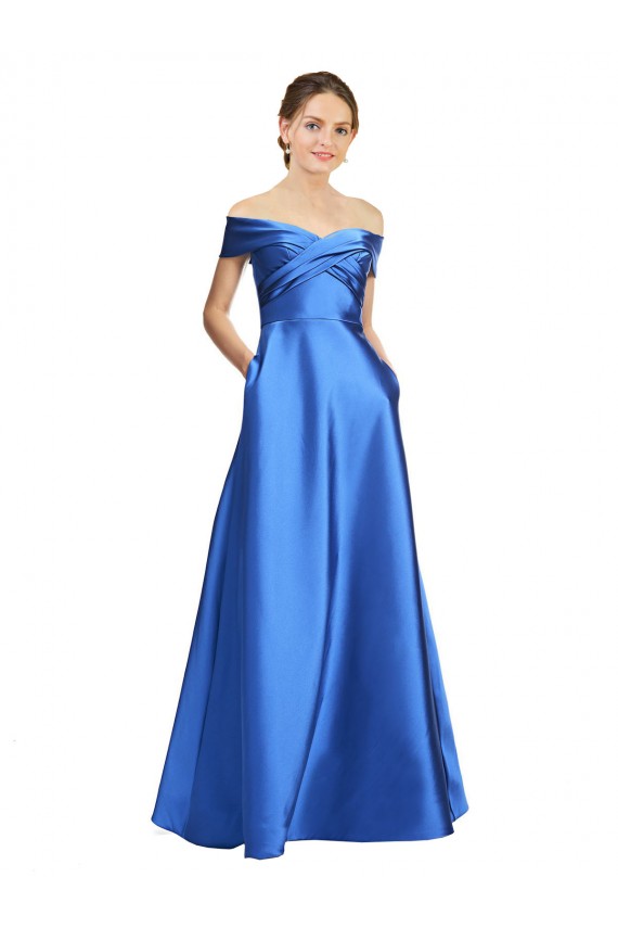Sleeveless Off the Shoulder Satin A-Line Black Tie Evening Gown / Prom Dress / Bridesmaid Dress Brisbane