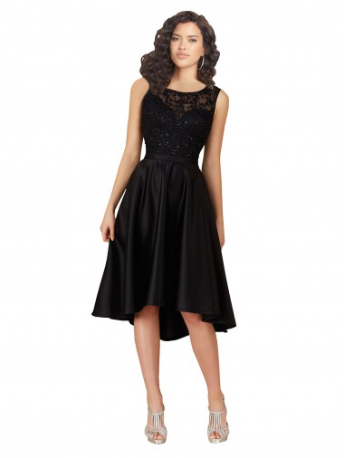 Sleeveless Illusion Neck Satin & Lace A-Line High Low Bridesmaid Dress Brisbane
