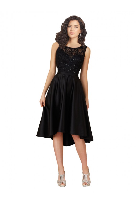 Sleeveless Illusion Neck Satin & Lace A-Line High Low Bridesmaid Dress Brisbane