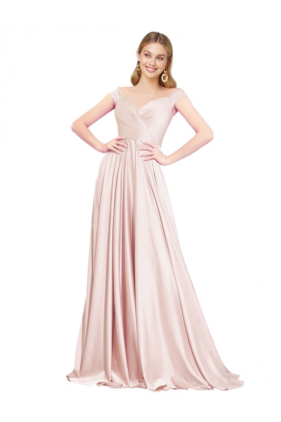 Sleeveless Off the Shoulder Satin A-Line Formal Evening Gown / Prom Dress / Bridesmaid Dress Brisbane
