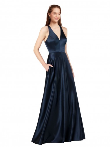 Sleeveless V-Neck Keyhole Back Satin A-Line Formal Evening Gown / Prom Dress / Bridesmaid Dress Brisbane