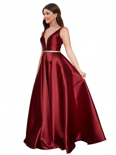Sleeveless V-Neck V-Back Satin A-Line Formal Plus Size Evening Gown / Prom Dress / Bridesmaid Dress Brisbane