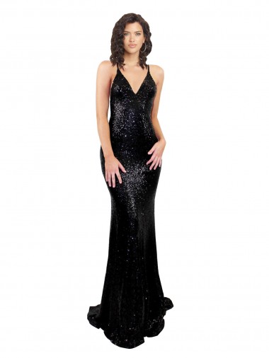 Sleeveless V-Neck Criss Cross Open Back Sequin Mermaid Black Tie Evening Gown / Prom Dress / Bridesmaid Dress Brisbane