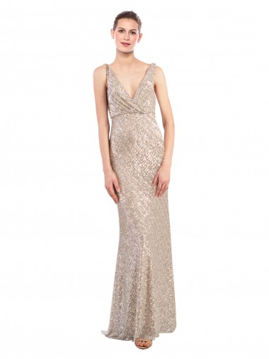 Sleeveless V-Neck Low Back Sequin & Sparkling Sequin Sheath Formal Evening Gown / Prom Dress / Bridesmaid Dress Brisbane