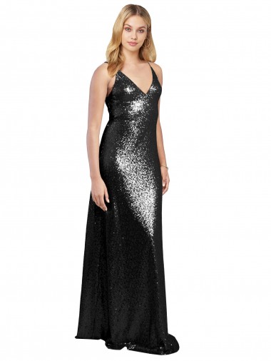Sleeveless Spaghetti Straps V-Back Sequin A-Line Formal Evening Gown / Prom Dress / Bridesmaid Dress Brisbane