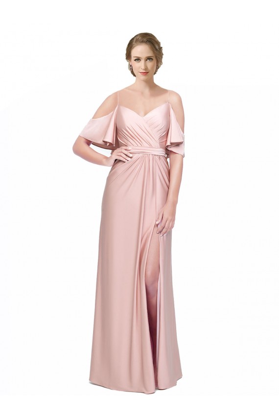 Cold Shoulder Off the Shoulder Low Back Silk like Satin Sheath Formal Evening Gown / Prom Dress / Bridesmaid Dress Brisbane