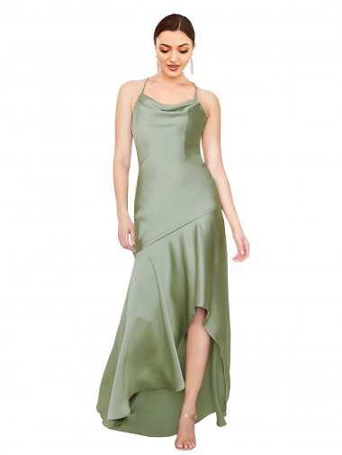 Sleeveless Cowl Neck Criss Cross Open Back Silk like Satin A-Line High Low Evening Gown / Prom Dress / Bridesmaid Dress Brisbane