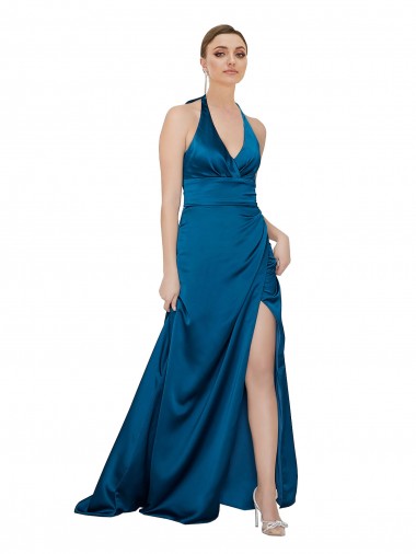 Sleeveless Halter Neck Open Back Silk like Satin A-Line Formal Evening Gown / Prom Dress / Bridesmaid Dress Brisbane