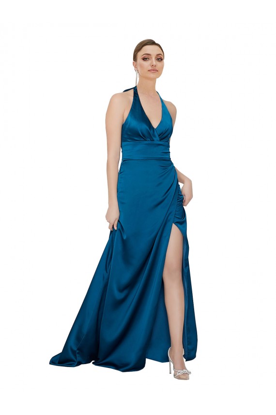 Sleeveless Halter Neck Open Back Silk like Satin A-Line Formal Evening Gown / Prom Dress / Bridesmaid Dress Brisbane