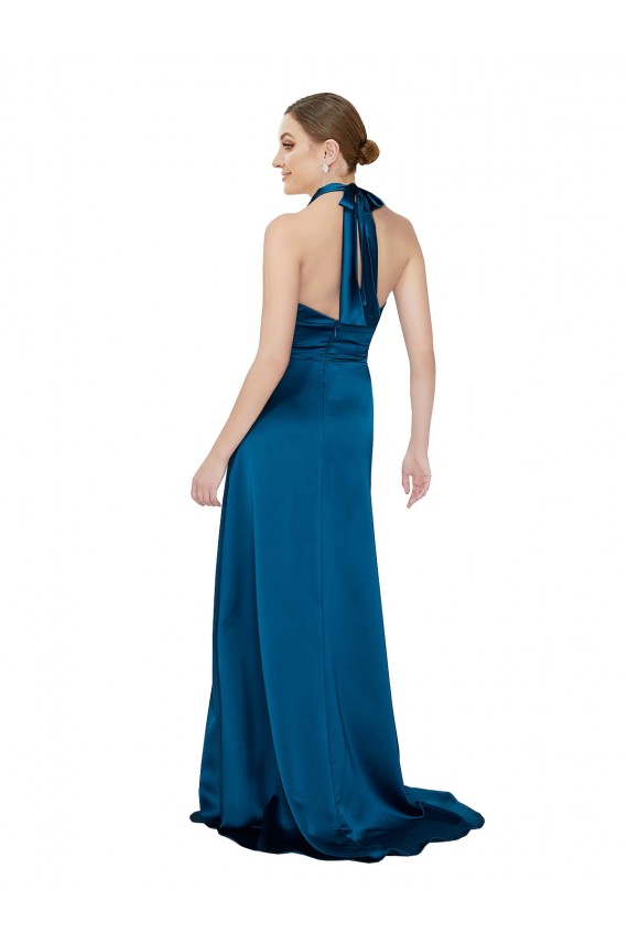 Sleeveless Halter Neck Open Back Silk like Satin A-Line Formal Evening Gown / Prom Dress / Bridesmaid Dress Brisbane