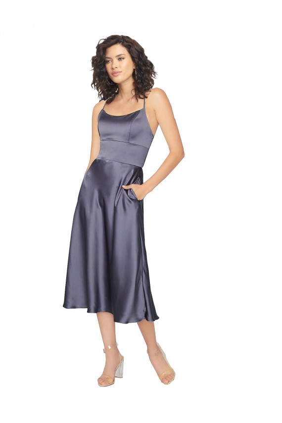 Sleeveless Scoop Neck Criss Cross Back Silk like Satin A-Line Prom Dress / Bridesmaid Dress Brisbane