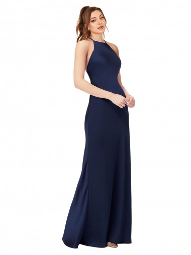 Sleeveless High Neck Criss Cross Back Silk like Satin Sheath Formal Evening Gown / Prom Dress / Bridesmaid Dress Brisbane