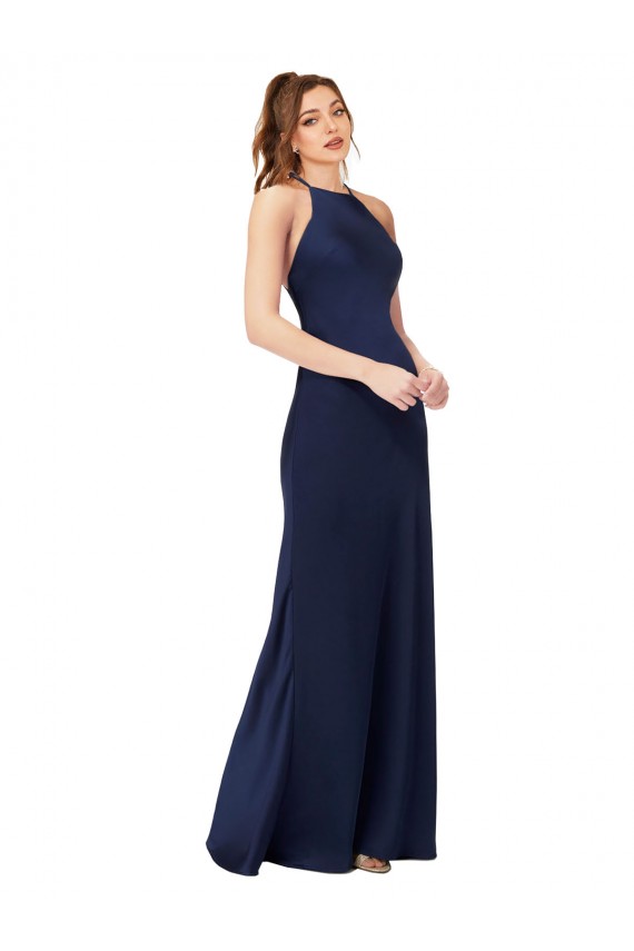 Sleeveless High Neck Criss Cross Back Silk like Satin Sheath Formal Evening Gown / Prom Dress / Bridesmaid Dress Brisbane