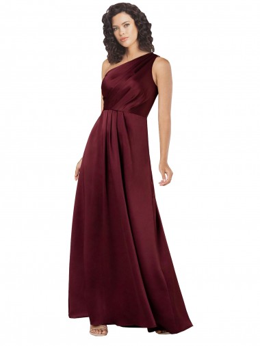 Sleeveless Burgundy One Shoulder Silk like Satin A-Line Formal Evening Gown / Prom Dress / Bridesmaid Dress Brisbane