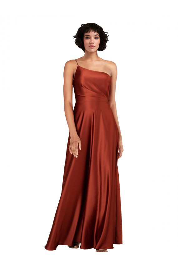 Sleeveless Burnt Orange One Shoulder Silk like Satin A-Line Black Tie Evening Gown / Prom Dress / Bridesmaid Dress Brisbane