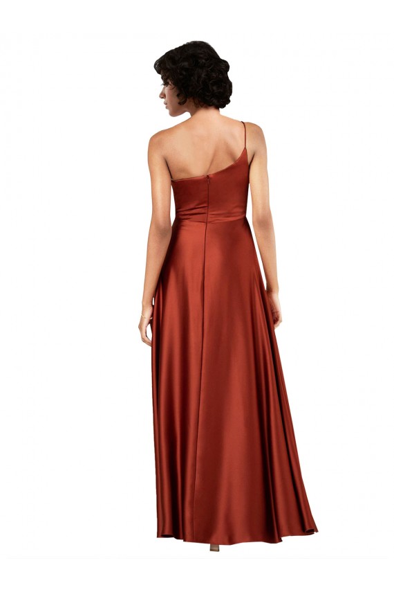 Sleeveless Burnt Orange One Shoulder Silk like Satin A-Line Black Tie Evening Gown / Prom Dress / Bridesmaid Dress Brisbane