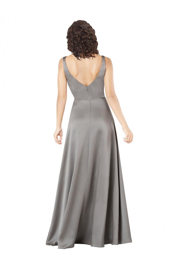 Sleeveless Pearl Grey V-Neck Silk like Satin A-Line Formal Evening Gown / Prom Dress / Bridesmaid Dress Brisbane