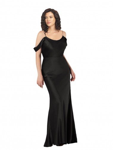 Sleeveless Black Off the Shoulder Low Back Silk like Satin A-Line Formal Dress / Bridesmaid Dress Brisbane