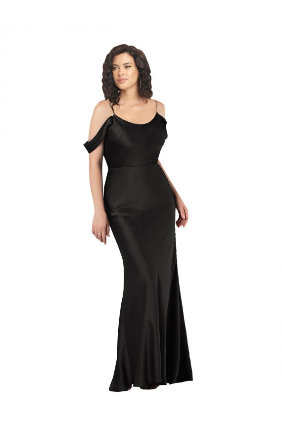 Sleeveless Black Off the Shoulder Low Back Silk like Satin A-Line Formal Dress / Bridesmaid Dress Brisbane